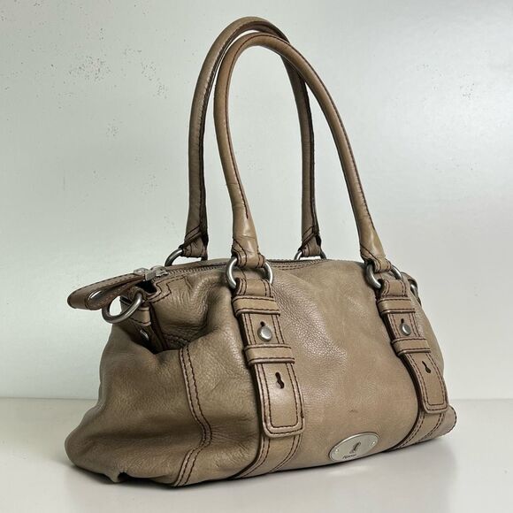 Fossil Leather Taupe Maddox Satchel Supple Slouchy Doctor Bag Silver Hardware - Picture 3 of 15